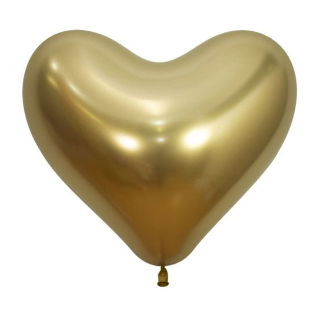 Set of 12 heart-shaped metallic gold latex balloons, perfect for elegant celebrations and enhancing party decor.