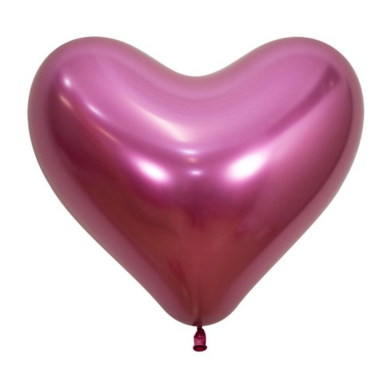 Fuchsia heart-shaped metallic latex balloons, 12-pack, perfect for elegant celebrations and memorable events.