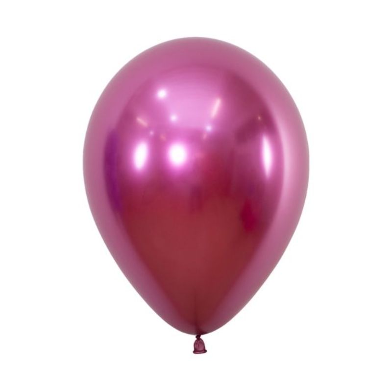 Set of 50 fuchsia latex balloons, 12cm, with metallic reflex finish for vibrant party decor and celebrations.