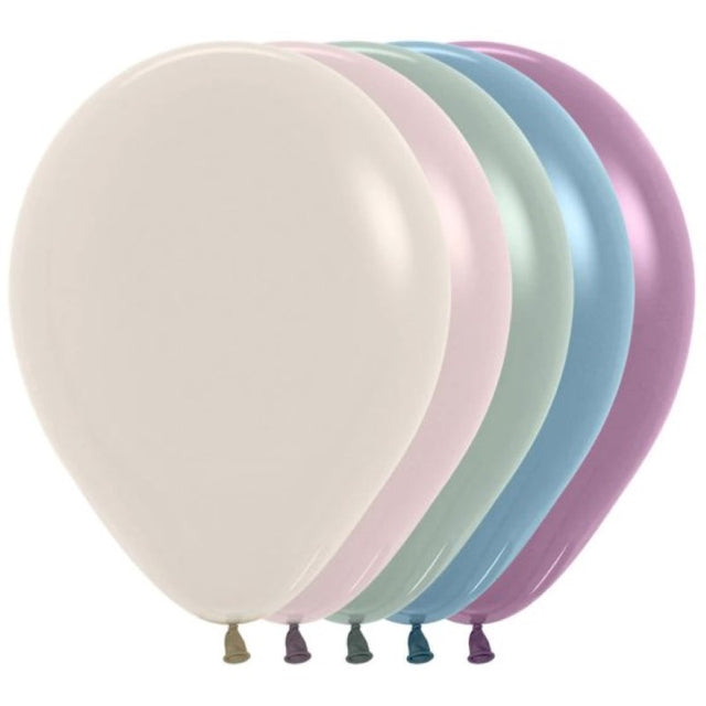 Soft pastel latex balloons in assorted colors, perfect for elegant celebrations and festive decorations, 25-pack.