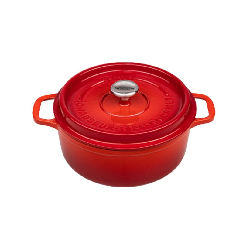 CHASSEUR 24cm Crimson cast iron French oven for versatile cooking, perfect heat retention, and easy cleanup.