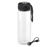 Black Lumino COB Light Bottle, 700ml, features dual light modes, rechargeable, shatterproof, and includes a woven carry loop.
