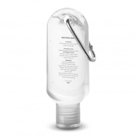 Clear hand sanitiser tubes with carabiner clips and flip caps, perfect for on-the-go hygiene in a bulk pack of 30 units.