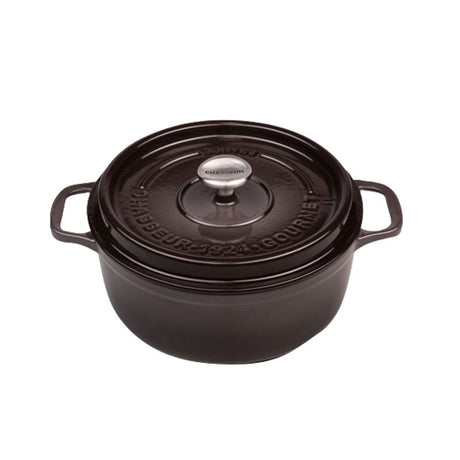 Elegant Storm Grey 26cm cast iron French oven, ideal for slow-cooking and baking with ergonomic handles for easy grip.