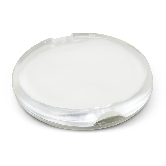 Frosted clear travel case holding 30 sheets of no-mess, lightly fragranced soap that dissolves in water for on-the-go hygiene.