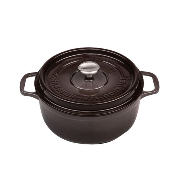 Storm grey 28cm cast iron French oven, featuring ergonomic handles and enamel finish for heat retention and easy cleaning.