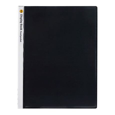 Pack of 10 Marbig A4 non-refillable display books with fixed pockets, sleek black cover, ideal for organized presentations.