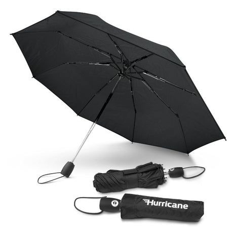 Compact black tri-folding PEROS Hurricane City Umbrella with 1000mm canopy and automatic open/close for urban protection.