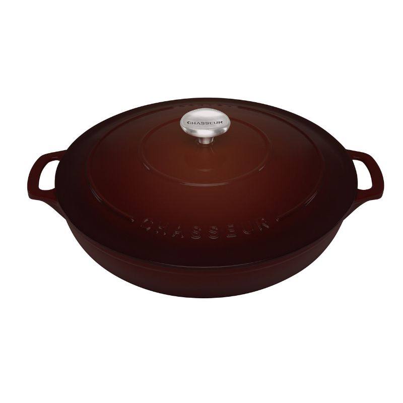 Chasseur 30cm round French oven in rich Chocolat finish, crafted from durable cast iron for even heat distribution.