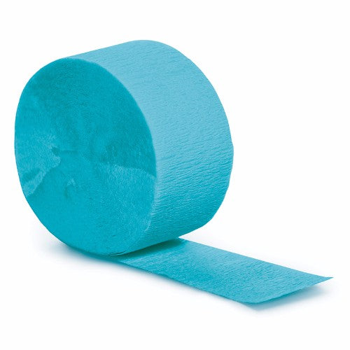 Bermuda Blue Crepe Streamer, 81FT long, perfect for vibrant party decorations and elegant backdrops.