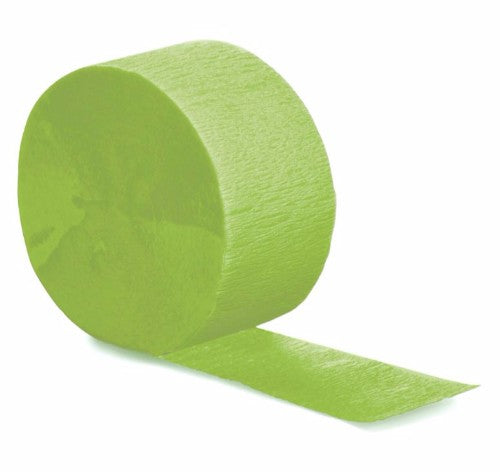 Fresh Lime Crepe Streamer, 81 feet long, vibrant lime green decor for parties, weddings, and festive celebrations.