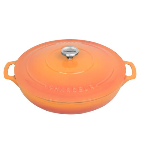 Enameled cast iron casserole in salmon color, 30cm, perfect for braising, baking, and slow-cooking with style.