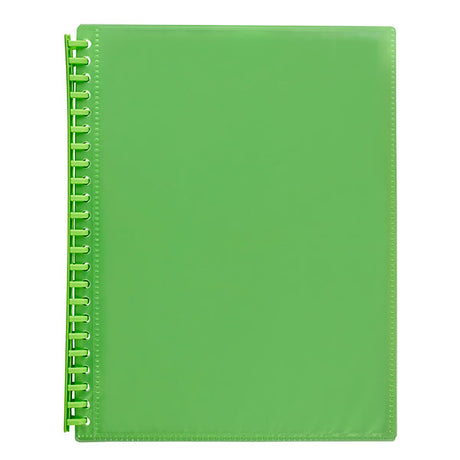 Lime Marbig A4 Insert Cover Display Book pack of 12 with 20 pockets, perfect for organizing documents stylishly.