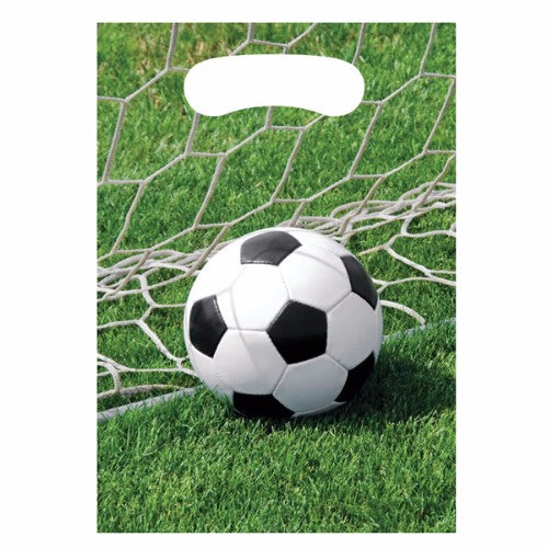Vibrant soccer-themed loot bags, 23cm x 16cm, perfect for celebrating soccer events, packed in a set of 8.