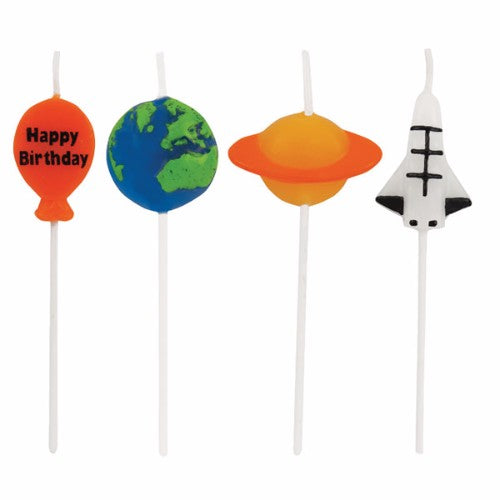 Space Blast Pick Candles Happy Birthday - Pack of 4