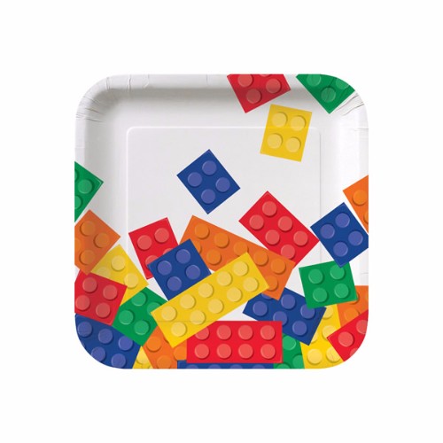 Colorful square luncheon plates, 18cm, eco-friendly paper, perfect for parties and events, pack of 8.
