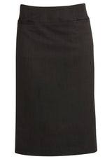 Ladies Relaxed Fit Skirt in Charcoal, size 16, featuring a knee-length design, back hem split, and concealed zip for style and comfort.
