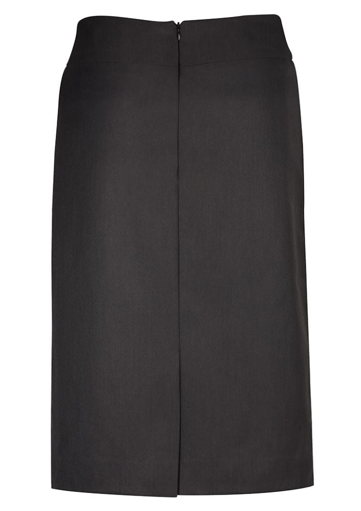 Ladies Relaxed Fit Skirt in Charcoal, below-knee length, features a stylish split hem and concealed zip for comfort and elegance.