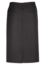 Ladies Relaxed Fit Skirt in Charcoal, below-knee length, features a stylish split hem and concealed zip for comfort and elegance.