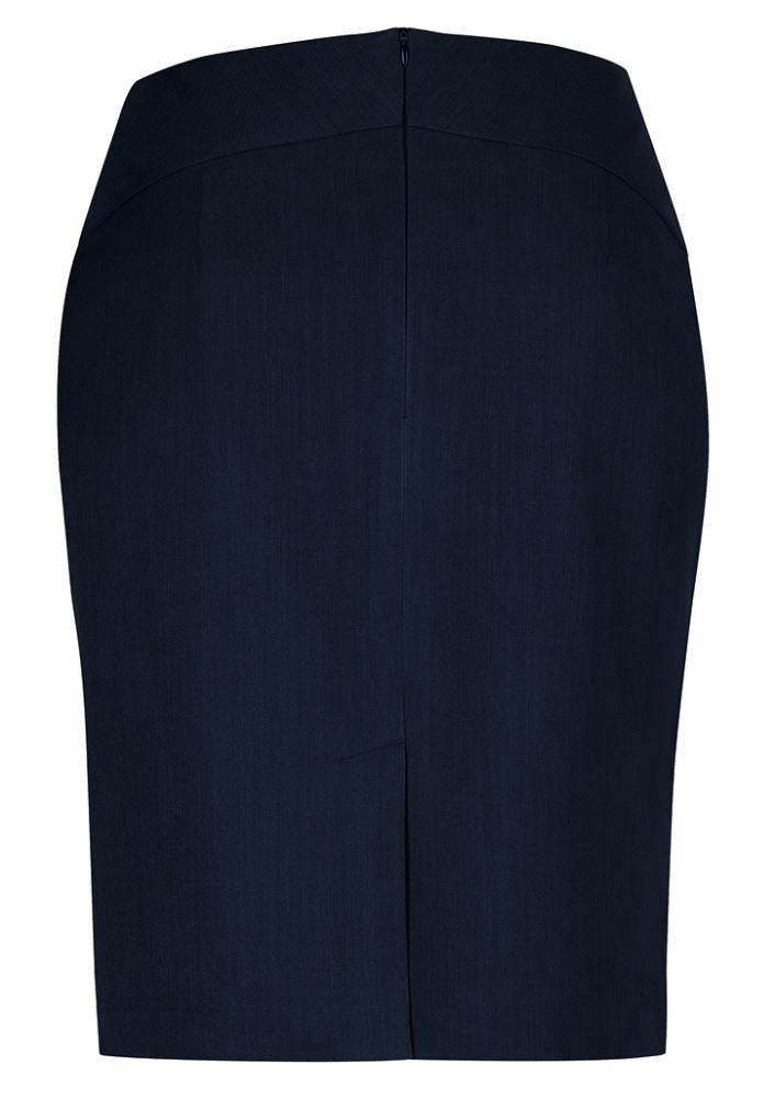 Navy Ladies Chevron Skirt size 26, featuring a stylish chevron pattern, back split, and concealed zip for a polished look.