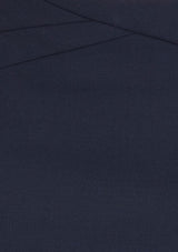 Navy chevron skirt for women, featuring a back split, concealed zip, and decorative waistband for versatile styling.