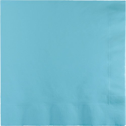 Pastel blue 2-ply beverage napkins in a pack of 50, perfect for elegant celebrations and gatherings.