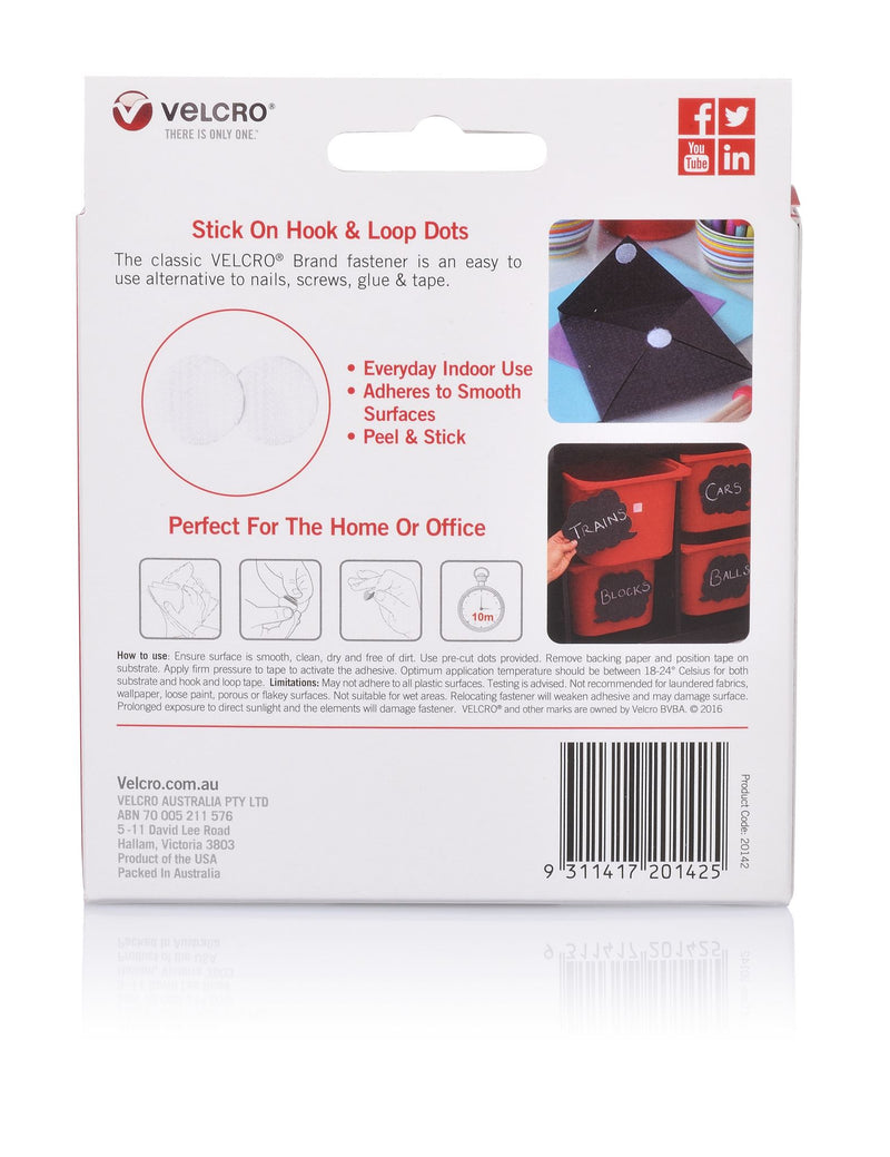 VELCRO®  Brand Hook Fasteners 22mm 125 Dots White