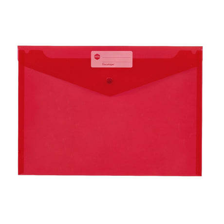 Marbig Doculope PP A4 Red: Durable, moisture-resistant document holder with button closure and ID panel, holding up to 150 pages.