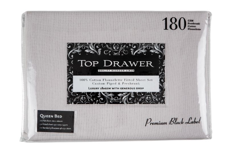 Luxurious TD Flannelette 180GSM Single Sheet Set in silver, featuring a fitted sheet, flat sheet, and pillowcase for cozy comfort.