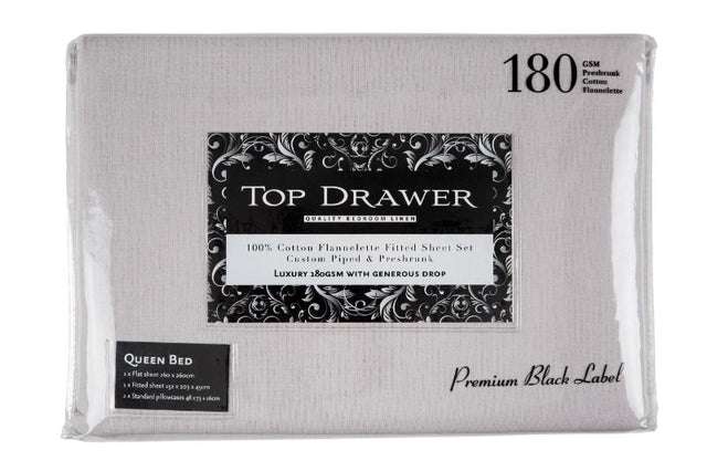 Luxurious TD Flannelette 180GSM Single Sheet Set in silver, featuring a fitted sheet, flat sheet, and pillowcase for cozy comfort.