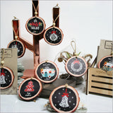 Wood slice ornament with "Oh Holy Night" design, perfect for Christmas decor. Made from sustainable wood, 80mm x 75mm size.