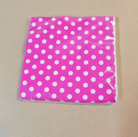 Vibrant hot pink napkins with a polka dot design, perfect for parties and gatherings, pack of 20 units.