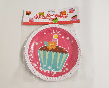 Charming cupcake design paper plates, pack of 6, ideal for parties and easy cleanup, perfect for serving sweet treats.