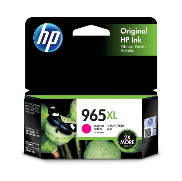 HP 965XL Magenta Ink Cartridge for vibrant prints, compatible with OfficeJet Pro 9010 series, yields up to 1,600 pages.