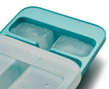 Joseph Joseph Flow Easy-fill Ice-cube Tray with linked cavities for easy filling, stackable lid, and 14 large ice cube capacity.