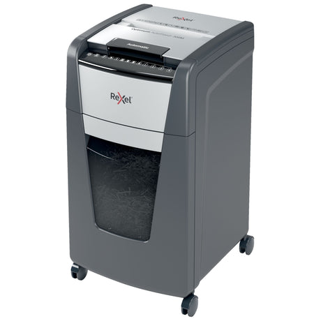 Rexel Optimum Auto+ Shredder 300m Micro efficiently shreds 300 sheets with P5 Cross Cut for total identity theft protection.