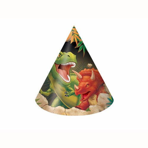 Dino Blast Party Hats Cone Shaped - Pack of 8