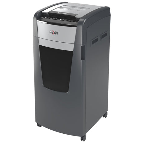 Rexel Optimum Auto+ Shredder 600x Cross for secure, efficient shredding of up to 600 sheets with quiet operation and auto jam reverse.