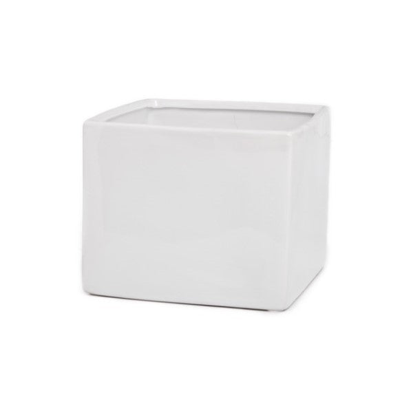 Sleek white ceramic Bondi Cube, 18x18x14cmH, ideal for modern decor, planters, or stylish storage solutions.