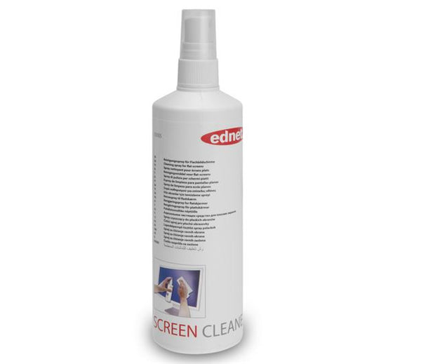 Ednet Screen Cleaner 250ml bottle, safe for all screens and glass, effective dirt repellent, easy pump spray for quick cleaning.