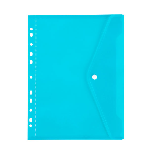 Bright marine binder pocket with right-side button closure, perfect for organizing documents in 2, 3, or 4 ring binders.