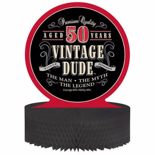 Vintage Dude 50th Birthday Centrepiece featuring a retro honeycomb design, perfect for celebrating a milestone birthday.