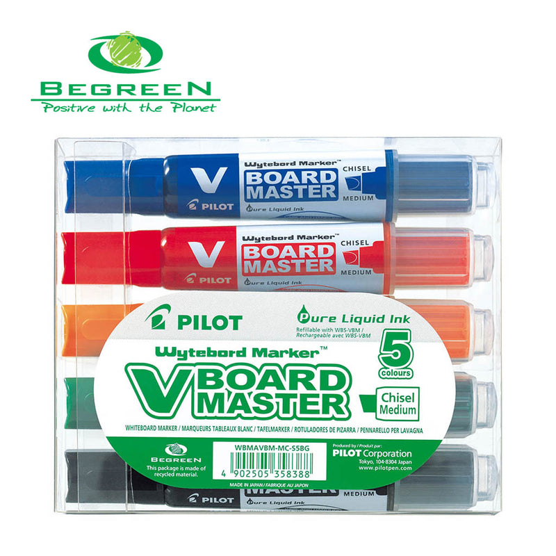 Pilot Marker V Board Chisel Medium Tip 5 Colour Pack (WBMA-VBM-MC-S5BG)