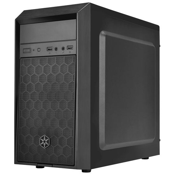 SilverStone PS16B black mini tower case with steel body, elegant front panel, and optimal airflow for compact builds.