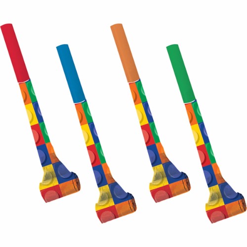 Colorful Block Party Blowouts in a pack of 8, perfect for adding excitement to birthdays and celebrations.