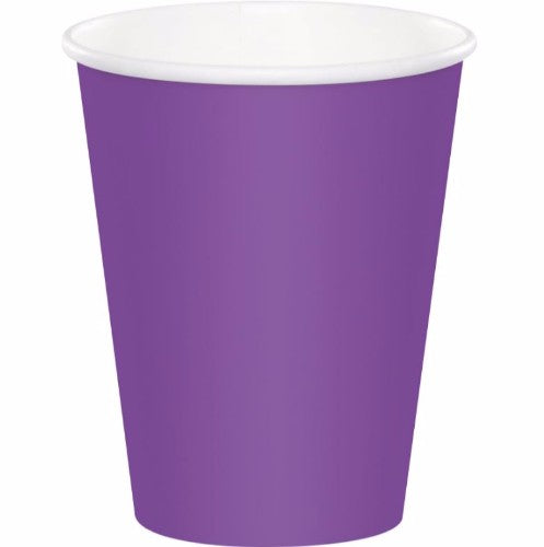 Amethyst Purple 266ml paper cups for hot or cold drinks, eco-friendly and perfect for parties and gatherings, pack of 24.