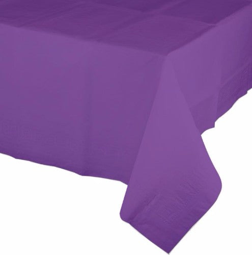 Amethyst purple tablecover made with 2 ply tissue and waterproof plastic, perfect for elegant and durable dining setups.