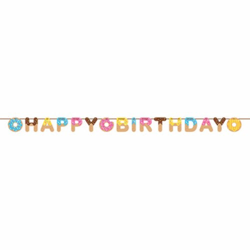 Colorful Donut Time Ribbon Banner with 'Happy Birthday' design, perfect for festive birthday celebrations.