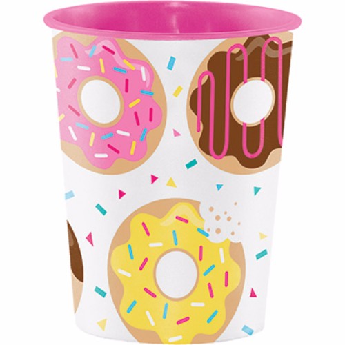 Colorful Donut Time Keepsake Cup, 473ml, perfect for parties and as a charming souvenir.