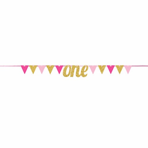 Banner Pennant one Gold & Pink Glittered